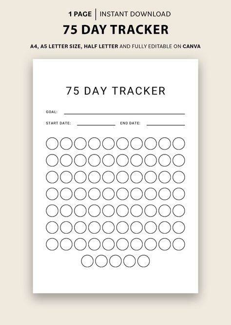 75 Day Tracker, 75 Day Habit Tracker, 75 Day Goal Progress Tracker, 75 Soft Challenge 75 Day Workout Challenge, 2024 Tracker, 75 Medium Challenge, Aesthetic Planners, Etsy Templates, 75 Soft Challenge, 75 Hard Challenge, Soft Challenge, Hard Challenge