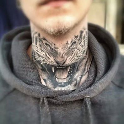 Artist Roman Sunico Mens Tiger Tattoo, Best Neck Tattoos, Mujeres Tattoo, Inner Arm Tattoos, Throat Tattoo, Girl Arm Tattoos, Back Of Neck Tattoo, Neck Tattoo For Guys, Vine Tattoos