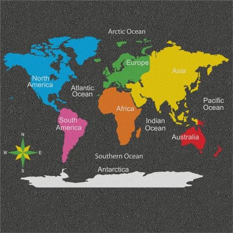 Educational Playground, Map Of Continents, World Map Template, World Geography Map, World Map Continents, Learning Maps, World Map With Countries, Continents And Oceans, Kids World Map