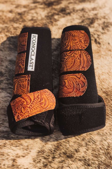 There's nothing prettier than well tooled leather except for a nice horse. I know you already have the nice horse part covered. Make sure you have the well-tooled leather tack part covered too ;) Why do we think leather boots are a must have? They scream classy cowgirl. All of our leather strap boots are glued and sewn Cute Horse Tack, Western Horse Tack Turquoise, Horse Tack Western, Glamorous Cowgirl, Barrel Racing Tack Sets, Barrel Racing Tack Rodeo, Bling Horse Tack, Leather Horse Tack, Horses Stuff