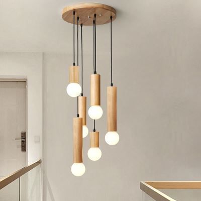 Japanese Wood Pendant Light 6 Lights Hanging Light For Living Room Bedroom Hotel Staircase, Wabi Sabi Living Room, Hanging Lamps Living Room, Wooden Lamps Design, Wood Pendant Lamps, Nordic Pendant Light, Lights Hanging, Wood Ceiling, Wooden Light