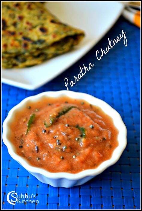 Paratha Chutney is a sour and spicy chutney which has a dominant flavor of onion and garlic. We grind all the key ingridents and it doesn't need any cooking. We can also call this as tomato garlic chutney. Very easy, quick to make and can be servied with Parathas. We can also serve this with Idli / Dosa as well. Spicy Chutney, Podi Recipe, Indian Recipes Authentic, Idli Dosa, Garlic Chutney, Chutney Recipe, Chutney Recipes, Chutney, Vegan Gluten Free