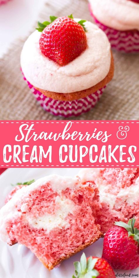 Flavorful Cupcakes, Easy Strawberry Cupcakes, Fresh Strawberry Frosting, Strawberries And Cream Cupcakes, Strawberry Valentines, Dessert Spring, Strawberry Cupcake Recipes, Cake Mix Cupcakes, Spring Dessert