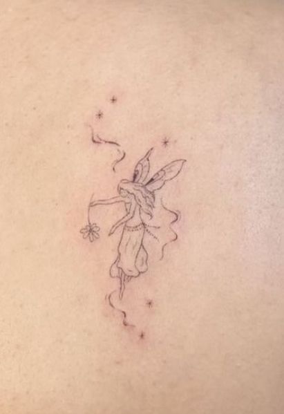 Single Needle Fairy Tattoo, Matching Tattoos Fairy, Feminine Fairy Tattoos, Dancing Fairies Tattoo, Mother And 3 Daughter Tattoos, Fairy Angel Tattoo, Delicate Fairy Tattoo, Abstract Fairy Tattoo, Unique Fairy Tattoo