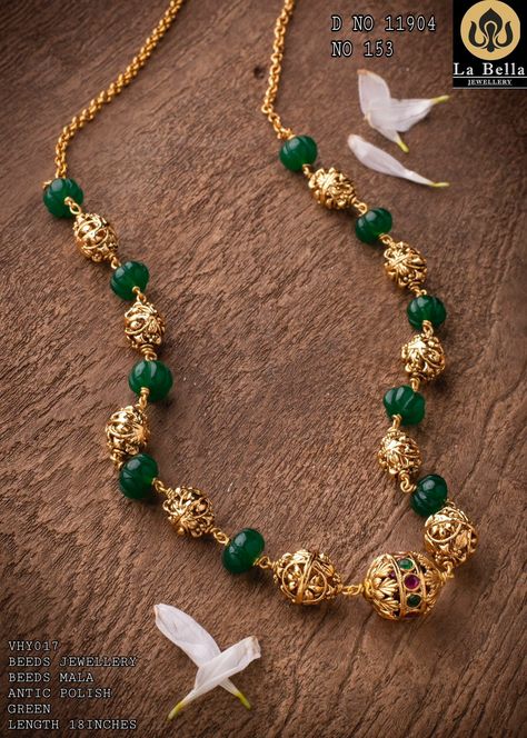 Daily Wear Gold Jewellery, Gold Beads Necklace Indian, Statement Jewelry Outfit, Ruby Necklace Designs, Pumpkin Beads, Pearl Chains, Temple Jewelry Necklace, Silk Rose Petals, Gold Temple Jewellery