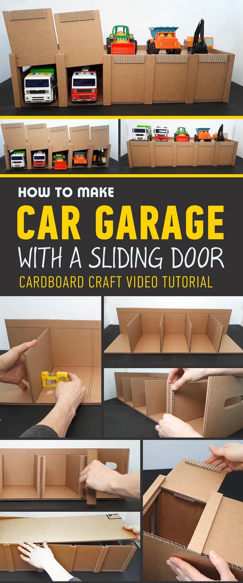 Cardboard Toy Car Garage DIY  VIDEO TUTORIAL  https://youtu.be/r5dyE7MayQo PDF PATTERN: https://www.etsy.com/ca/listing/596299954/printable-pdf-cardboard-toy-car-garage?ref=shop_home_active_1 Cardboard Cars, Kids Garage, Diy Toys Car, Cardboard Ideas, Diy Cardboard Toys, Toy Car Garage, Wooden Cars, Cardboard Car, Cardboard Diy