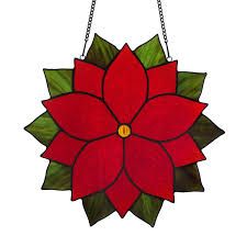 Stained Glass Spinners, Glass Spinners, Glass Poinsettia, Circular Window, Flower Stained Glass, Tiffany Style Lighting, Pop Of Yellow, Christmas Color Palette, Red Poinsettia