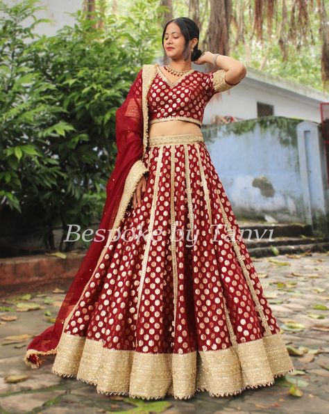 Jacquard Lehenga, Chanderi Lehenga, Beautiful Borders, Deep Maroon, Peach Love, Indian Clothes, Place Your Order, Lehenga Choli, Indian Outfits