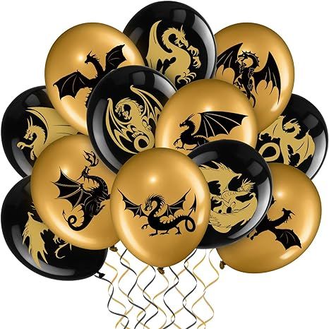 Amazon.com: 50 Pieces Dragon Party Supplies,Dragon Party Balloons, Black Gold Dragon Birthday Decoration Balloons Dragon Party Picks Fantasy Party for Dragon Fantasy Party Supplies,12 Inches : Toys & Games Dragon Theme Party, Dragon Themed Birthday Party, Gold Birthday Decorations, Dragon Birthday Parties, Fantasy Party, Party Picks, Dragon Birthday, Dragon Party, Balloons Birthday