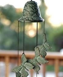 Pottery Wind Chimes, Dragonfly Wind Chime, Wind Chimes For Sale, Elephant Plant, Butterfly Wind Chime, Wrought Iron Beds, Bell Gardens, Iron Accents, Brass Bells