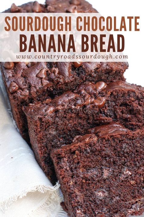 Discover the ultimate easy sourdough chocolate banana bread recipe. Made from scratch with sourdough discard, cocoa powder, and ripe bananas, this quick bread is rich, moist, and chocolatey. Add chocolate chips for extra decadence or make optional muffins for a fun twist. Perfect for a delicious homemade loaf that everyone will love, this recipe is simple to follow and yields irresistibly tasty results. Chocolate Chip Banana Bread Sourdough Discard, Sourdough Chocolate Banana Bread, Discard Banana Bread Recipe, Easy Sourdough Banana Bread, Discard Sourdough Banana Bread, Discard Banana Recipes, Sourdough Banana Chocolate Chip Muffins, Sourdough Banana Cake, Sourdough Discard Chocolate Muffins