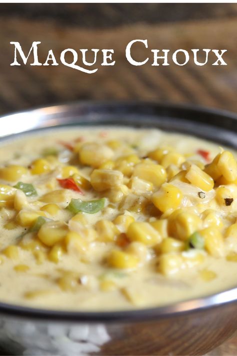 Corn Maque Choux New Orleans, Cajun Maque Choux Recipe, Chicken Maque Choux Recipe, Maque Choux Corn, Crawfish Corn Maque Choux Cajun, Cajun Corn Macque Choux Recipe, Corn Macque Choux Recipe, Louisiana Christmas Recipes, Corn Maque Choux Cajun