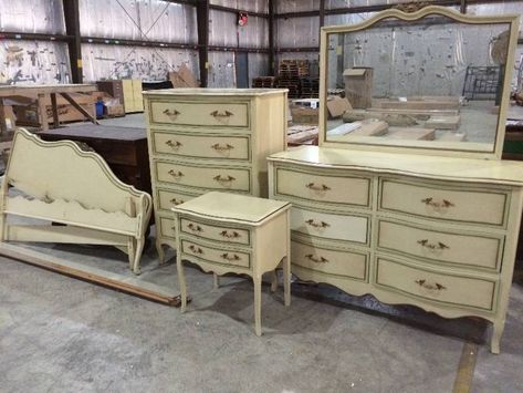 Six Piece Vintage Drexel French Provincial Bedroom Set | St. Cloud Retail Overstock & Returns, Antiques, Basketball Flooring, Mid Century, and More! | K-BID French Provincial Decor Bedroom, French Country Bedroom Furniture, Antique French Bedroom, French Provincial Bedroom Furniture, French Provincial Living Room, French Provincial Bedroom Set, Provincial Bedroom, Vintage Bedroom Sets, French Country Bedroom