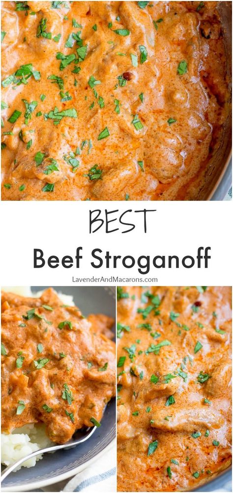 Beef Stroganoff Red Sauce, Dinner With Beef Chunks, Beef Stroganoff With Tomato Paste, Diced Beef Recipes Quick, Beef Round Chunks Recipes, Beef Chunks Recipes Quick, Beef Stroganoff Sour Cream, Beef Strips Recipes, Russian Beef Stroganoff Recipe