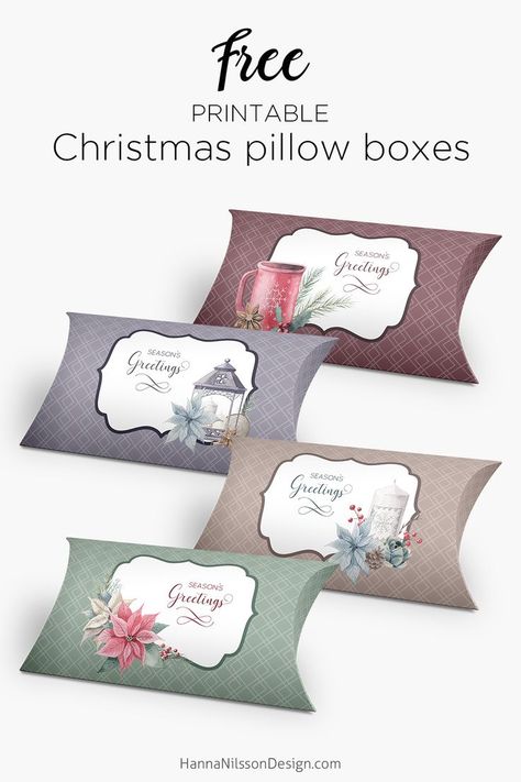 Christmas pillow boxes | Free printable gift boxes | #christmas #printable #freeprintables #giftbox #papercraft Christmas Pillow Boxes, Gift Box Template Free, Box Templates Printable Free, Pillow Box Template, Treat Box Template, Gift Boxes Christmas, Fancy Envelopes, Pillow Boxes, Free Printable Gifts