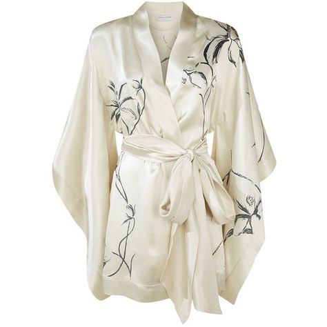 Carine Gilson Floral Print Short Silk Kimono (€1.435) ❤ liked on Polyvore featuring intimates, robes, robe, silk robe, silk bathrobe, short bath robe, silk dressing gown and silk robe kimono Gown Aesthetic, Robes Silk, Silk Bathrobe, Floral Gown Dress, Embroidered Robe, Carine Gilson, Gown Floral, Short Kimono Robe, Robe Silk