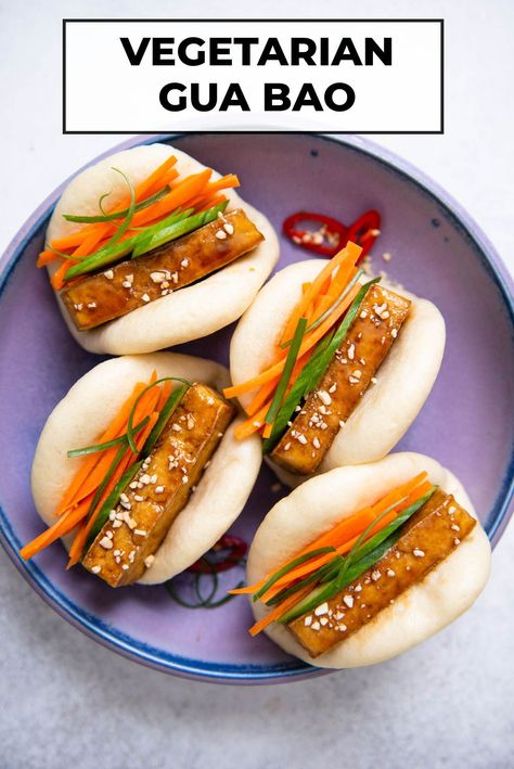 Tofu Bao Buns Recipe, Tofu Bao Buns, Vegetarian Teriyaki, Tofu Bao, Vegan Bao, Salad Station, Bao Recipe, Healthy Nibbles, Quick Pickled Vegetables