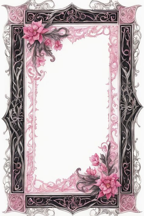 Small gothic black and pink page border with fantastic corne... by Amanda Rodgers - Playground Gothic Border Design, Borders For Edits, Pink Gothic Aesthetic, Border Pattern Design, Gothic Border, Emo Designs, Printable Wallpaper, Girly Goth, Black Background Design