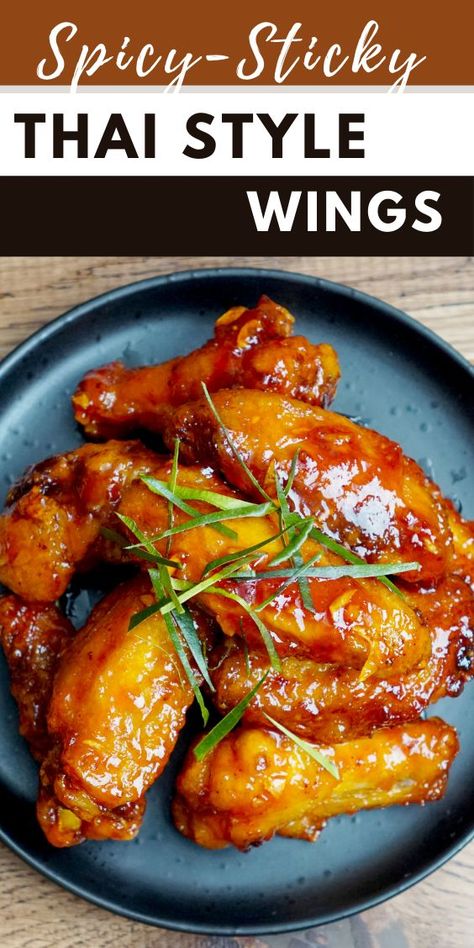 Thai Wings Recipe, Crunchy Chicken Wings, Thai Chicken Wings Recipe, Thai Wings, Spicy Chicken Wings Recipe, Air Fryer Recipes Chicken Wings, Marinated Chicken Wings, Sticky Chicken Wings, Spicy Chicken Wings