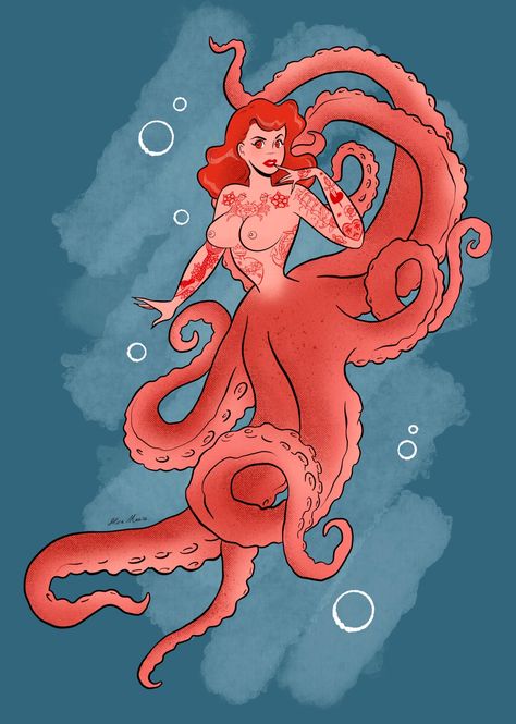 Octopus Mermaid Art, Octopus Woman Drawing, Octopus Legs Drawing, Half Human Half Octopus, Octopus Cute Drawing, Octopus Humanoid, Octopus Character Design, Female Octopus, Octopus Oc