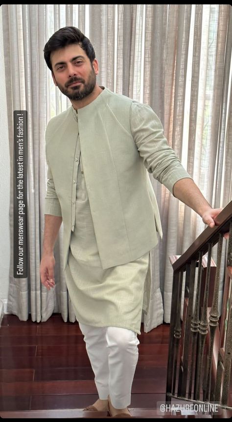 Designer Koti For Men, Men Shadi Outfits, Mehendi Dress For Men, Mehndi Clothes For Men, Mehndi Groom Outfit Pakistani, Kurta With Waist Coat For Men, Pakistani Wedding Outfits Men, Shadi Outfit For Men, Fawad Khan Kurta Pajama