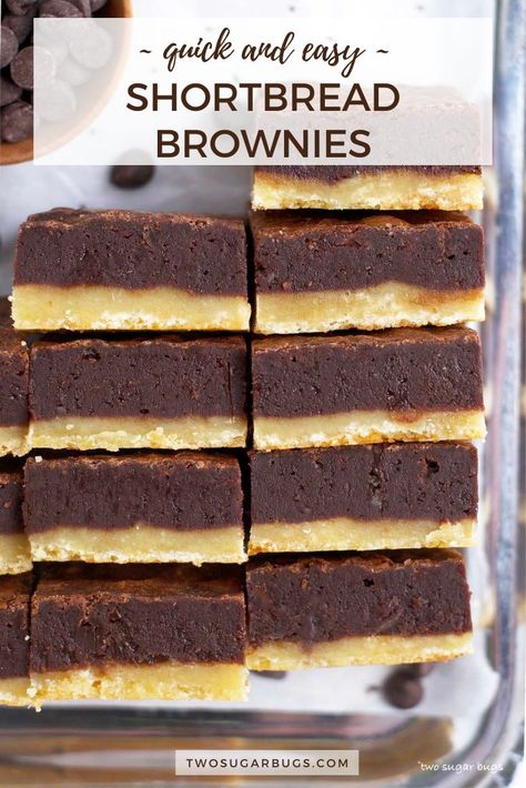 Shortbread Bottom Squares, Brownies With Shortbread Crust, Shortbread Crust Bars, Brownie Shortbread Bars, Chocolate Shortbread Crust, Dense Brownie Recipe, Shortbread Brownie Bars, Shortbread Traybake, Shortbread Crust Desserts