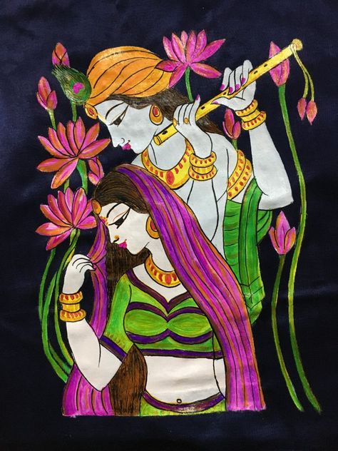 Blouse Painting, Saree Painting Designs, Flower Pattern Drawing, Fabric Paint Diy, Saree Painting, Fabric Painting Techniques, Buddha Art Painting, Fabric Painting On Clothes, Indian Art Gallery