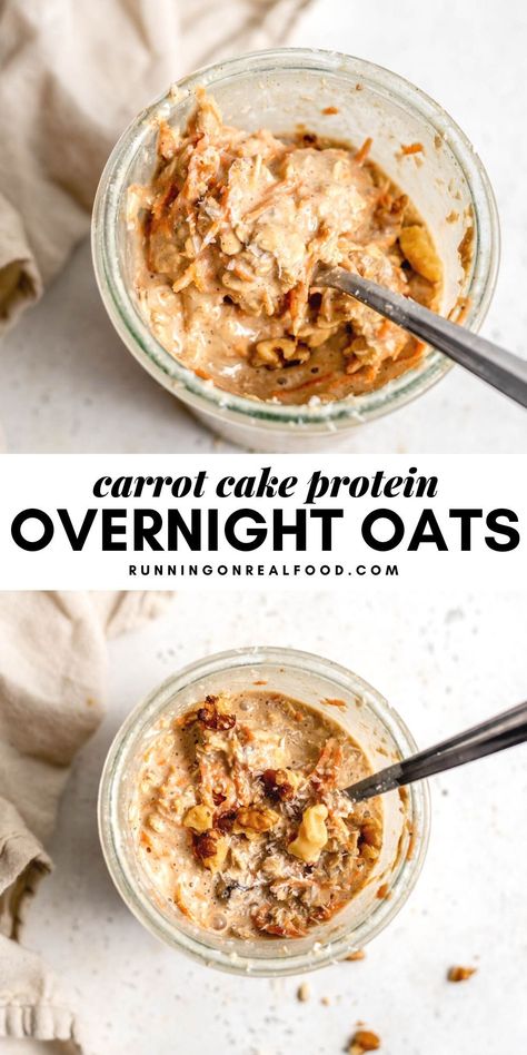 Oat Meals, Overnight Protein Oats, Carrot Cake Overnight Oats, Cake Overnight Oats, Vegan Bars, Oats Recipes Breakfast, Night Oats, Oat Breakfast, Protein Oats