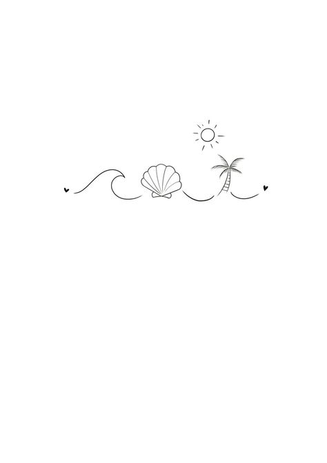 Ocean Minimalist Tattoo Ideas, Tattoo Ideas Beach Ocean, Puerto Vallarta Tattoo Ideas, Small Simple Beach Tattoos, Delicate Beach Tattoo, Gen X Tattoo Ideas, Beach Outline Tattoo, Simple Tattoos Beach, Small Beach Inspired Tattoo