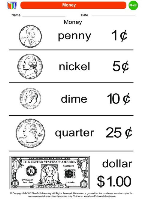 Money skills. Kindergarten Math Worksheets and Answer Keys. Money Worksheets For Kindergarten, Money Concept Worksheets, Kindergarten Money Worksheets, Money Kindergarten, Money Math Worksheets, Learning Money, Learning Websites For Kids, Money Worksheets, Money Skills