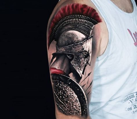 Tattoo photo - Spartan warrior tattoo by A.d. Pancho Spartan Warrior Tattoo, Spartan Helmet Tattoo, Forearm Tattoos For Men, Gladiator Tattoo, Soldier Tattoo, Helmet Tattoo, Spartan Tattoo, Forearm Tattoo Design, Warrior Tattoos