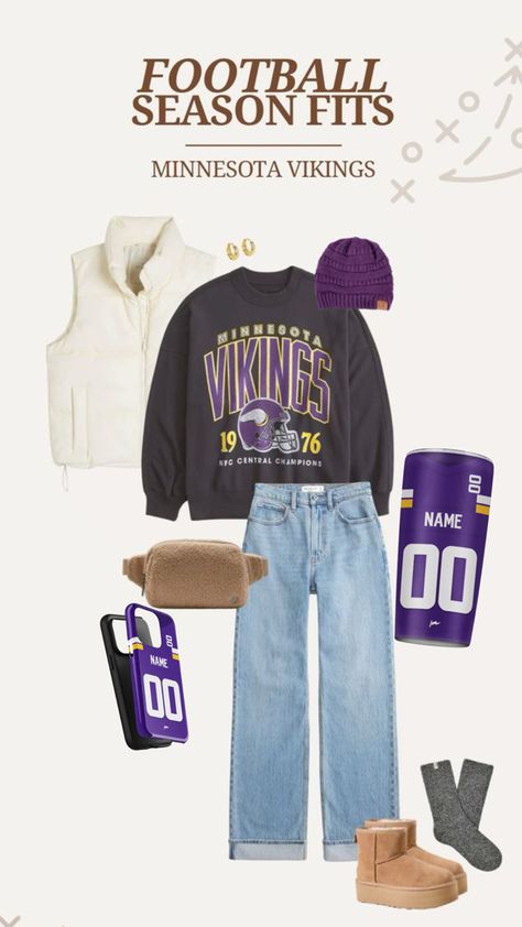 Get ready for game day with our Minnesota Vikings NFL football game day outfit ideas! From comfortable jerseys to cozy hoodies and stylish accessories, we’ve got the perfect looks to help you showcase your Vikings pride. Personalize your outfit with your name or favorite player’s number for that extra special touch. Whether you’re at U.S. Bank Stadium or cheering from home, you’ll be dressed to support the Vikings all season long! Nfl Game Day Outfit, Football Game Day Outfit, Vikings Game, Day Outfit Ideas, Nfl Football Games, Game Day Outfit, The Vikings, Nfl Games, Team Jersey