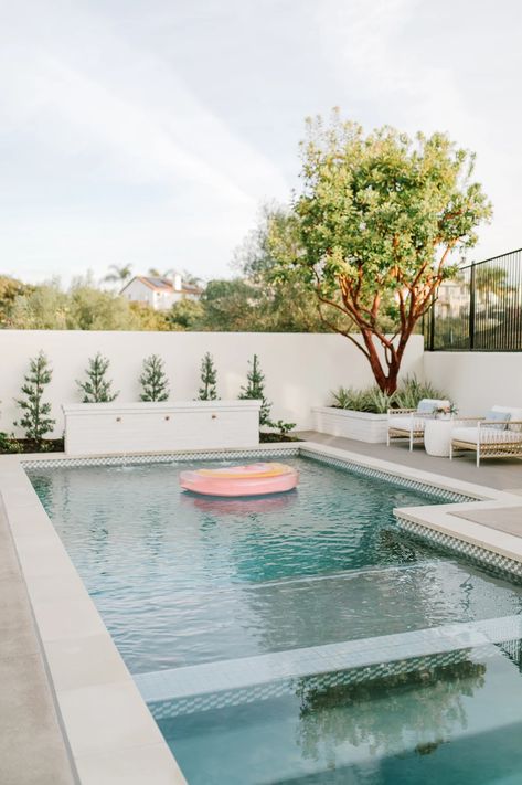 Nantucket House Backyard Nantucket House, Backyard Views, Pool Water Features, Pool Remodel, House Backyard, Pool Fountain, Fireclay Tile, Pool Coping, Backyard Pool Landscaping