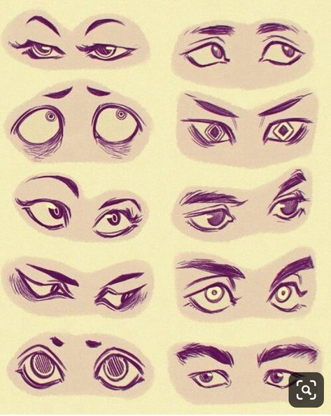 Round Eyes Drawing Reference, Square Eyes Drawing, Slanted Eyes Drawing, Round Face Drawing, Round Eyes Drawing, Eye Drawing Styles, Eye Shapes Drawing, Eyes Drawing Cartoon, Eyes Expression