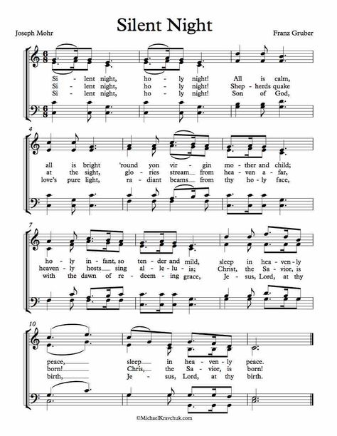 Free Choir Sheet Music - Silent Night. Key of Bb Major, C Major, and D Major. Enjoy! Silent Night Sheet Music Free Printable, Piano Sheet Music With Letters, Night Words, Silent Night Sheet Music, Christmas Piano Sheet Music, Homeschool Christmas, Choir Sheet Music, Sheet Music With Letters, Gospel Song Lyrics