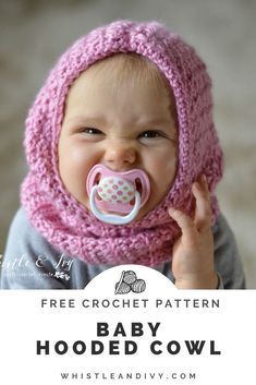 Baby Snood, Ivy Crochet, Crocheting Hats, Hooded Cowl Crochet Pattern, Crochet Hooded Cowl, Crochet Baby Cap, Crochet Baby Projects, Crochet Cowl Free Pattern, Crochet Hooded Scarf