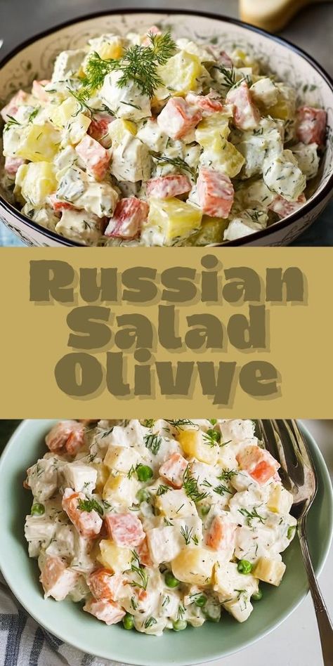 Russian Salad Dressing, Russian Salad Recipe, Russian Potato Salad, Types Of Salads, Mayonnaise Dressing, Summertime Food, Russian Salad, Russian Dishes, Ukrainian Food