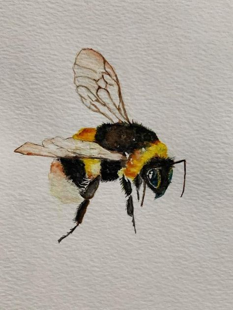 Painting A Bee, Watercolor Bee Tutorial, Bubble Bee Drawing, How To Draw A Bumble Bee, Bumble Bee Aesthetic, Bumble Bee Sketch, Drawings Of Bees, Bee Drawing Ideas, Honey Bees Art