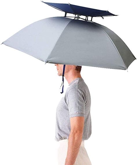 Amazon.com : Luwint Double Layer Umbrella Hat Headwear 36'' Diameter Oversized Folding Adjustable Hands Free UV Wind Rain Protection - Fishing Gardening in Outdoor Recreation (Silver) : Clothing Backpack Umbrella, Head Umbrella, Umbrella Hat, Uv Protection Umbrella, Fishing Umbrella, Long Umbrella, Windproof Umbrella, Hiking Hat, Gardening Hat