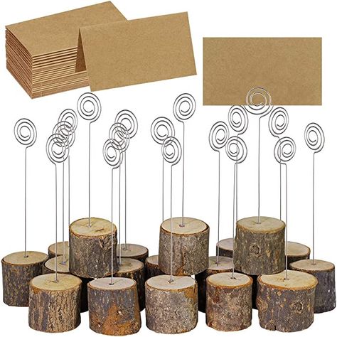 Amazon.com: Supla 20 Pcs Rustic Wood Place Card Holders with Swirl Wire Wooden Bark Memo Holder Stand Card Photo Picture Note Clip Holders 5.8" and Kraft Place Cards Bulk for Wedding Party Table Number Name Sign : Office Products Wood Table Number Holder, Personalized Table Numbers Wedding, Wooden Place Card Holders, Wood Place Card Holders, Wood Table Numbers, Wooden Table Numbers, Table Number Holders, Table Card Holder, Rustic Wooden Table