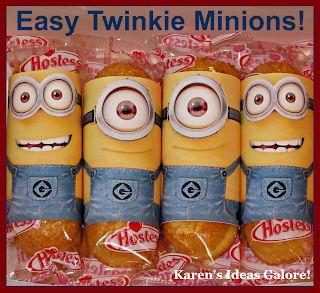 Minion Twinkie, Minion Twinkies, Minion Valentine, Valentine's Craft, One In A Minion, Despicable Me Party, Minion Cupcakes, Minions Party, Minion Birthday Party