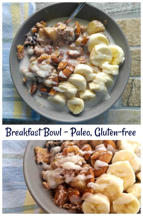 paleo and gluten free breakfast bowl Allergen Friendly Breakfast, Whole30 Breakfast Bowl, Egg And Gluten Free Breakfast, No Egg Paleo Breakfast, Whole 30 Breakfast Bowl, Aruba Recipes, Paleo Bowls, Eggless Breakfast Ideas, Nutrition Reset