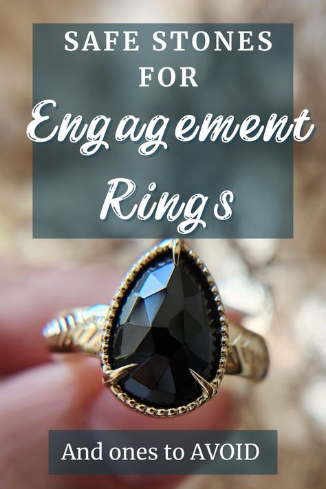 Choosing a durable stone is crucial when searching for the perfect engagement ring. While clear diamonds have been the most traditional choice for engagement rings, there are plenty of other options that make a beautiful and unique statement. Let's explore some great alternative stone options appropriate for engagement rings VS. (contrary to some trends) ones to definitely AVOID! No Diamond Engagement Ring Stones, Stones For Engagement Rings Meaning, Best Engagement Ring Stones, Semi Precious Stone Engagement Rings, Non Engagement Rings For Women, Affordable Vintage Engagement Rings, Gemstones For Engagement Rings, Diamond Ring Alternative, Crystals For Engagement Rings