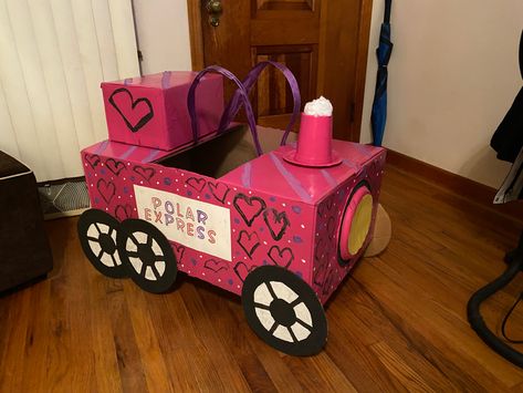 Cardboard Train Diy For Kids, Polar Express Box Car Ideas, Polar Express Train Box Car Ideas, Cardboard Box Train, Train Cardboard, Polar Express Kid, Train Box Car, Train Craft, Cardboard Train