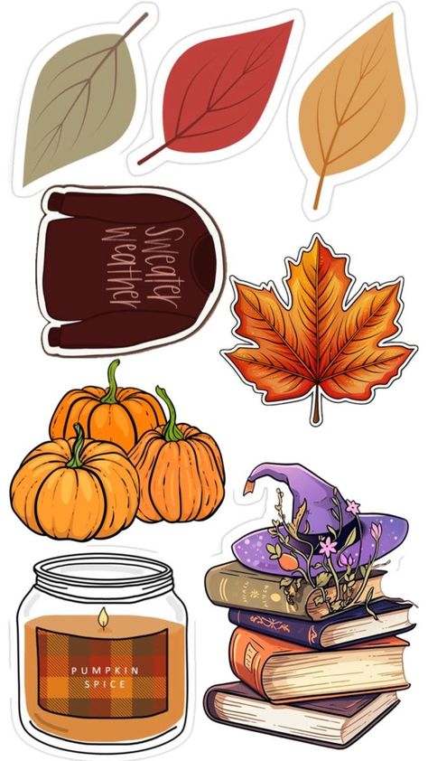 Autumn Stickers Printable, Fall Aesthetic Stickers, Fall Kindle Stickers, Fall Book Stickers, Autumn Stickers Free Printable, Fall Sticker Ideas, Halloween Sticker Ideas, Autumn Stickers Aesthetic, Kindle Sticker Aesthetic