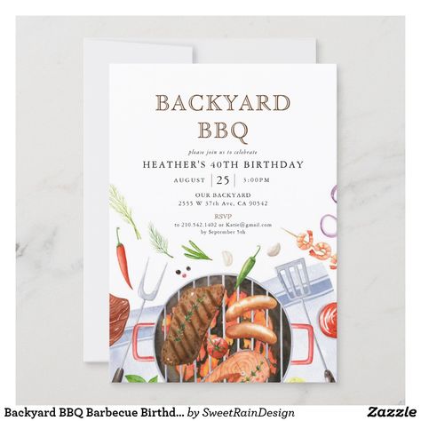 Backyard BBQ Barbecue Birthday Party Invitation Barbecue Birthday Party, Backyard Birthday Party, Bbq Backyard, Bbq Birthday, Baby Q Shower, Backyard Birthday Parties, Backyard Birthday, Backyard Cookout, Barbecue Party