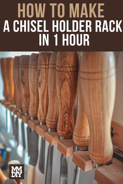 Give your chisels the home they deserve. // DIY // Do It Yourself // Woodworking // Woodworking Projects // Chisel Rack // Chisel Rack, Lathe Chisels, Types Of Plywood, Wood Carving Chisels, Wood Workshop, Eastern White Pine, Wood Chisel, Southern Yellow Pine, Pine Timber