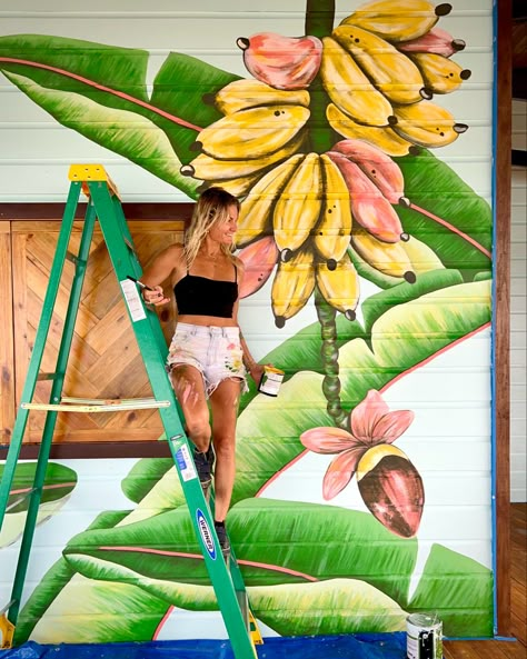 Tropical Mural, Banana Painting, Exterior Murals, Collage Pieces, Tropical Bedrooms, Tree Mural, Murals For Kids, Art Tropical, Banana Leaves