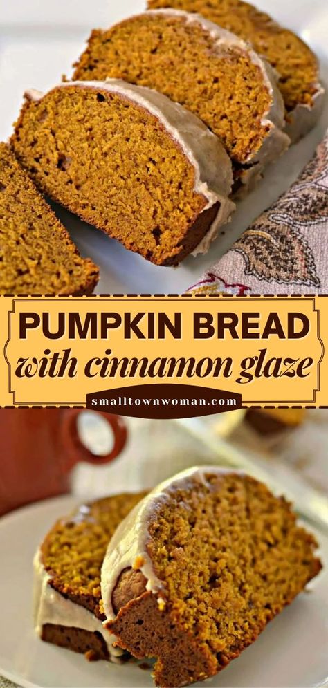 PUMPKIN BREAD WITH CINNAMON GLAZE, Fall baking, pumpkin recipe Moist Pumpkin Bread Recipe, Dessert Pumpkin, Cinnamon Glaze, Bread Sweet, Pumpkin Bread Pudding, Moist Pumpkin Bread, Pumpkin Loaf, Pumpkin Recipe, Pumpkin Bread Recipe