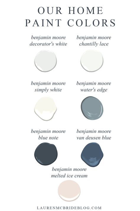 Connecticut life and style blogger Lauren McBride shares the paint colors in her home and one tip on selecting paint colors. 2023 Paint Colors Benjamin Moore, Lake House Paint Colors Benjamin Moore, Blue White Paint Colors, Best Paint Colors 2023, Modern Coastal Paint Colors, Home Paint Colors, Van Deusen Blue, Benjamin Moore Blue, Attic Library